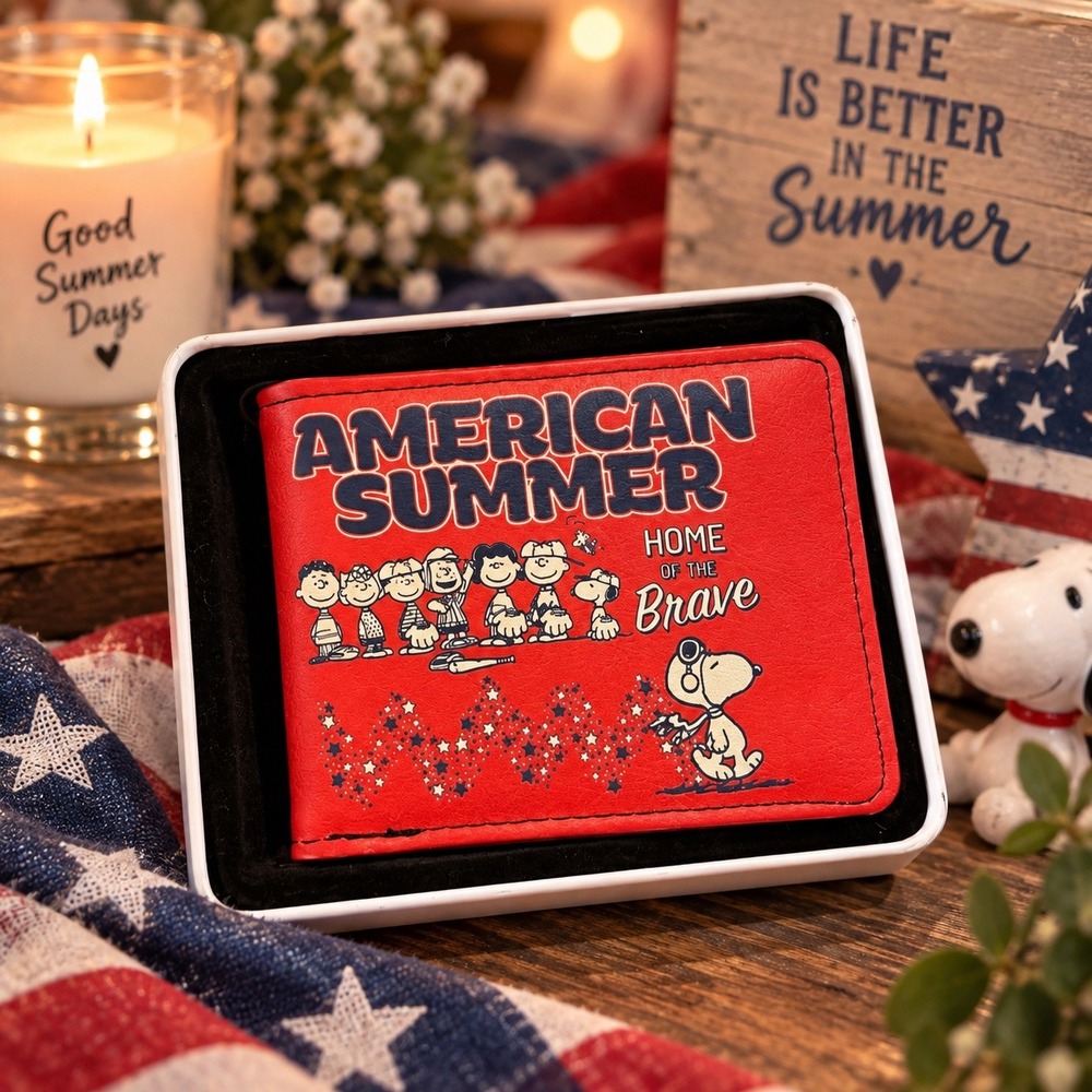 Peanuts American Summer Snoopy Charlie Brown Bifold Wallet Red Patriotic Tin